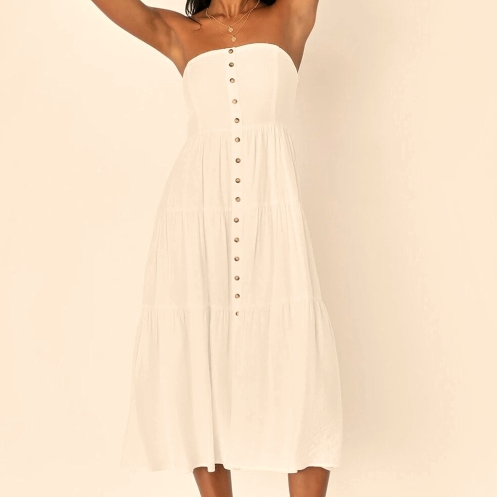 NWT LuLus Sweetness and Sunshine White Strapless Midi Dress With Pockets